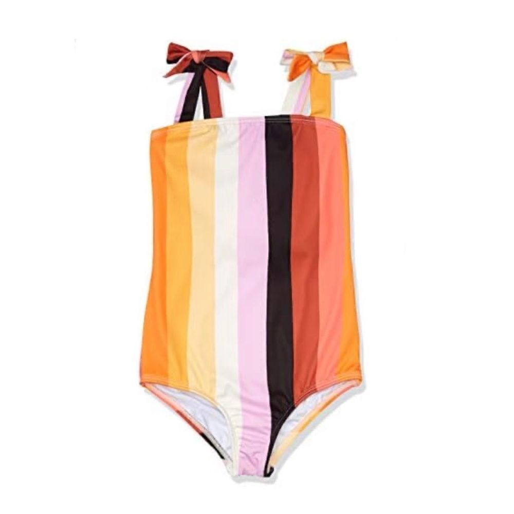 Billabong Orange Pink Black Stripe One-Piece Swimsuit